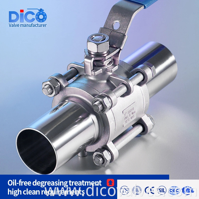 Dico Wenzhou Valve Manufacturer Food Grade Sanitary Length Bw End CF3/CF3m 3PC Ball Valve